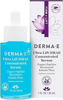 DERMA E Ultra Lift DMAE Concentrated Serum – All Natural Skin Firming & Hydrating Serum with Copper Peptides and Resveratrol – Concentrated Facial Skin Care, 1oz