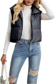Womens Cropped Puffer Vest Stand Collar Zip Up Cropped Jacket Sleeveless Padded Cotton Puffy Vests with Adjustable Hem Lightweight Gilet Quilted Jacket Casual Winter Coats Teen Girls Trendy Clothes at Amazon Women's