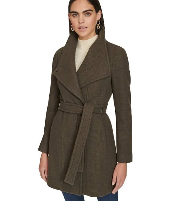 Calvin Klein Womens Belted Wrap Coat