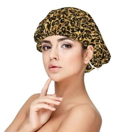 Kdxio Gold Glitter Leopard Pattern Satin Bonnet Silk Bonnet Hair Bonnet for Sleeping Hair Bonnets for Women Curly Natural Hair, Adult Unisex, Size: