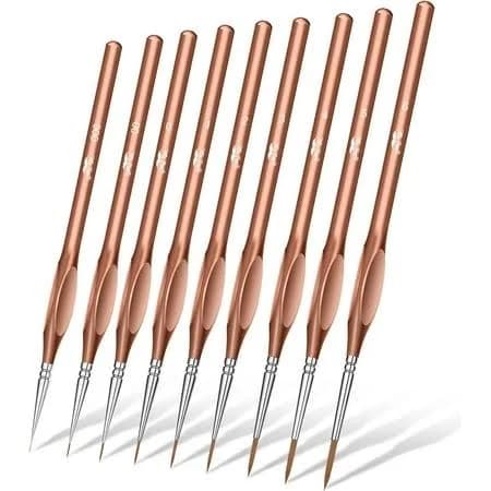 Mr. Pen Detail Paint Brushes Set 9 Pcs Rose Gold Miniature Thin Model Fine Tip