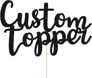 EDSG Custom Cake Topper, Personalized Double Sided Glitter Cake Topper with Any Text Numbers, 11 Colours for Birthday Wedding Anniversary Graduation Baby Shower (Black)