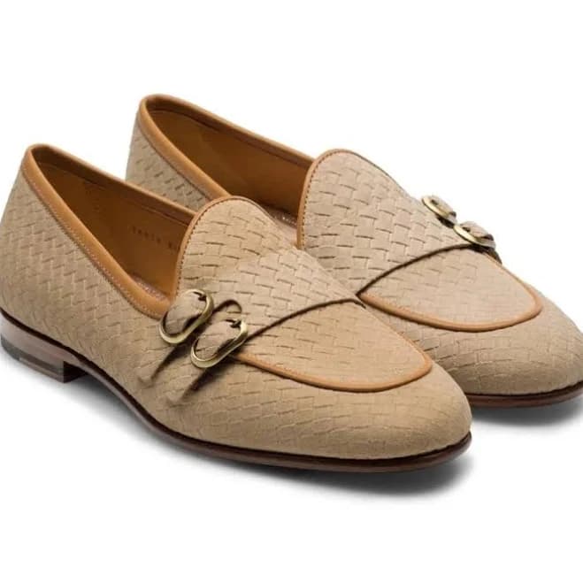 Cream Suede Buckle Loafers for Women's Cream Casual Shoes