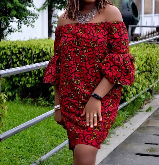 Off-Shoulder African Print Ankara Dress with Bell Sleeves