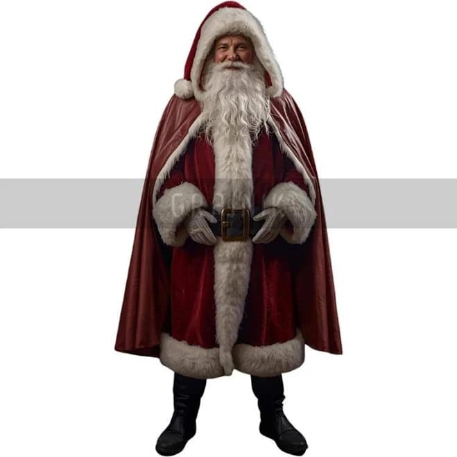 Men's Leather Santa Suit with Fur Trimmed Coat, Hat & Belt