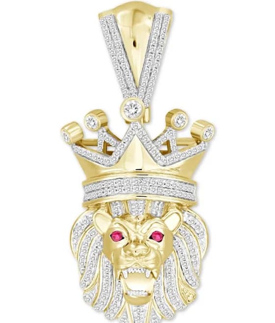 Macy's Men's 10K Gold Ruby and Diamond King Lion Pendant Necklace