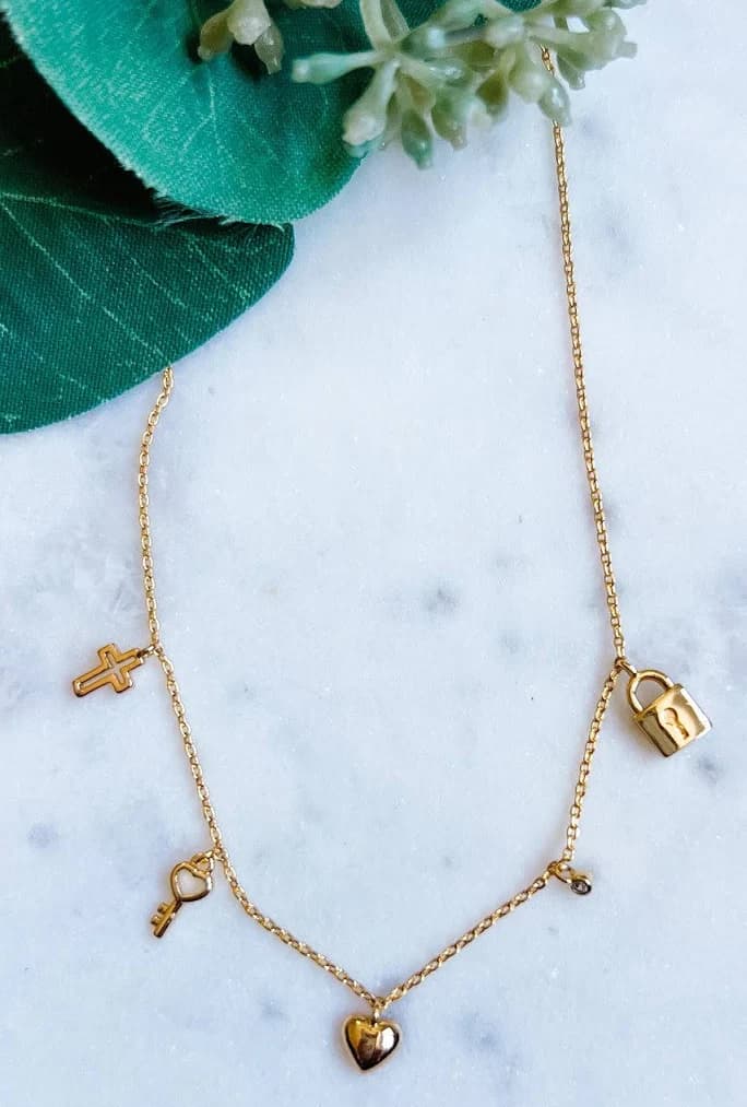 Mini Cross and Key Charm Necklace