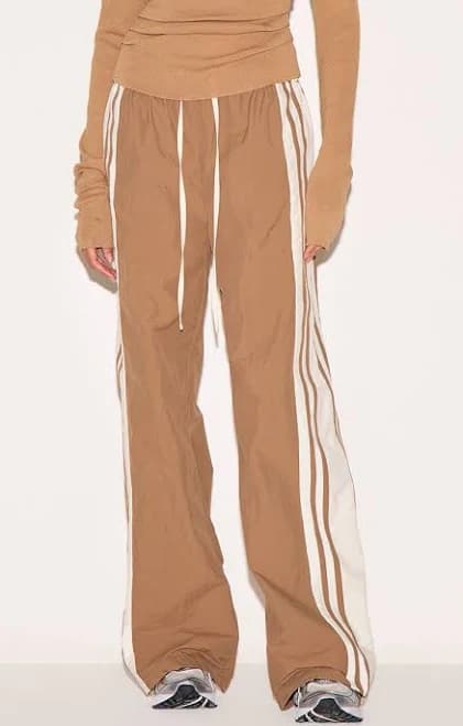 Women's Mocha Shell Track Pants with Contrast Side Stripe