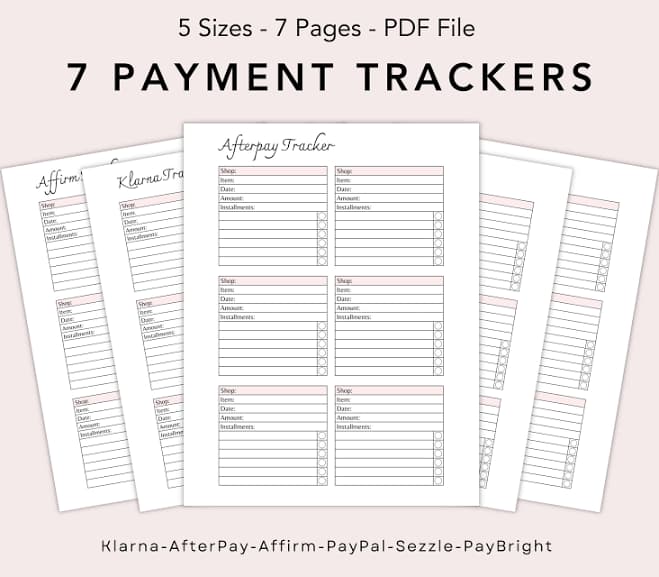 Payment Tracker, Afterpay Klarna Affirm Paypal, Digital PDF, Letter A4 A5 5x7 HP Classic