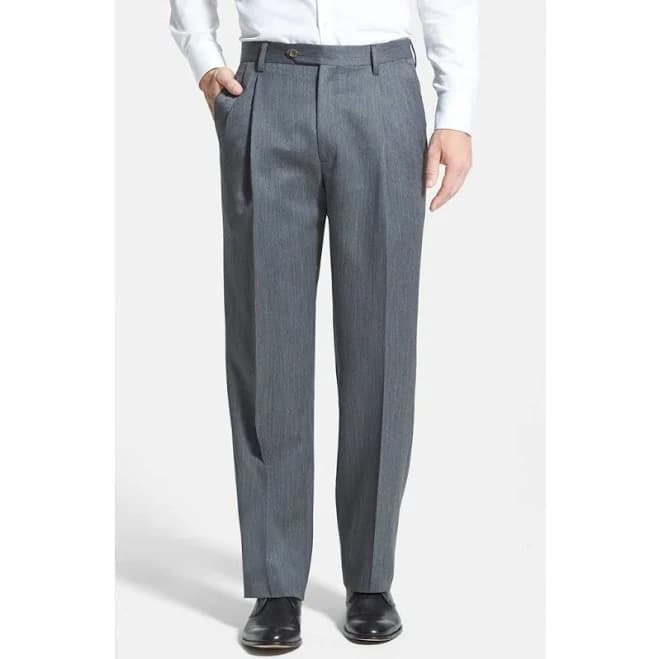 Berle Pleated Classic Fit Wool Gabardine Dress Pants in Medium Grey at Nordstrom, Size 42 X