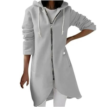 Women's Asymmetrical Hem Zip Up Hoodie Jacket with Kangaroo Pocket