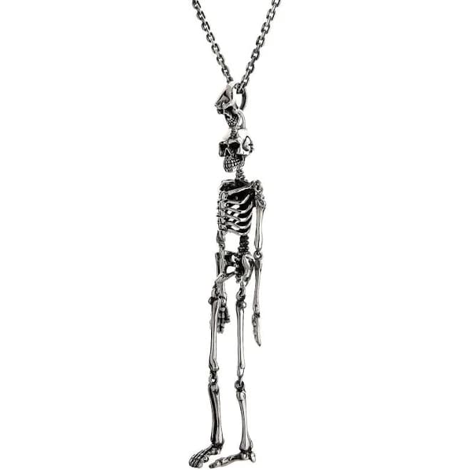 Sterling Silver Gothic Skeleton Pendant Necklace