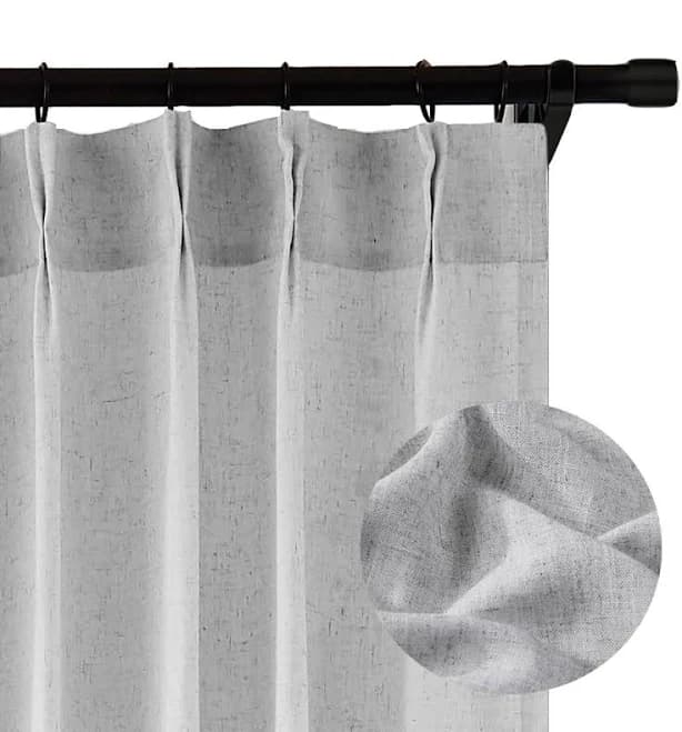 Hillcrest Pinch Pleated Semi Sheer Curtains Linen Blend Light Filtering Window Curtain for Living Room Bedroom Pinch Pleat Back Tab Drapes