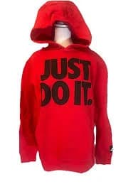 Nike Red Pullover Hoodie, “ Just Do It” In Black Embroidered Lettering. Sz Med