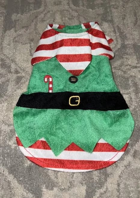 Green Elf Pet Costume Christmas Dog Clothes Puppy Striped Vest Sz Xs