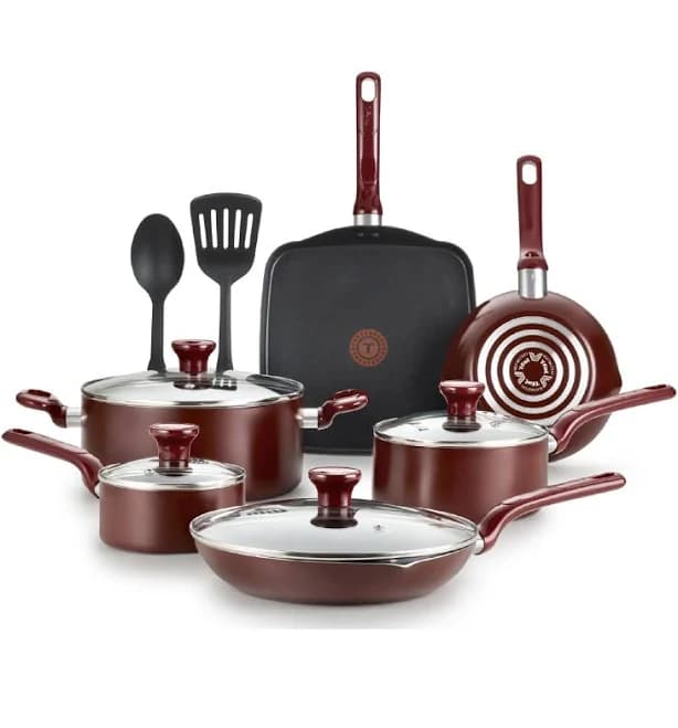 T-Fal Easy Care Nonstick Cookware Set 12 Piece Red