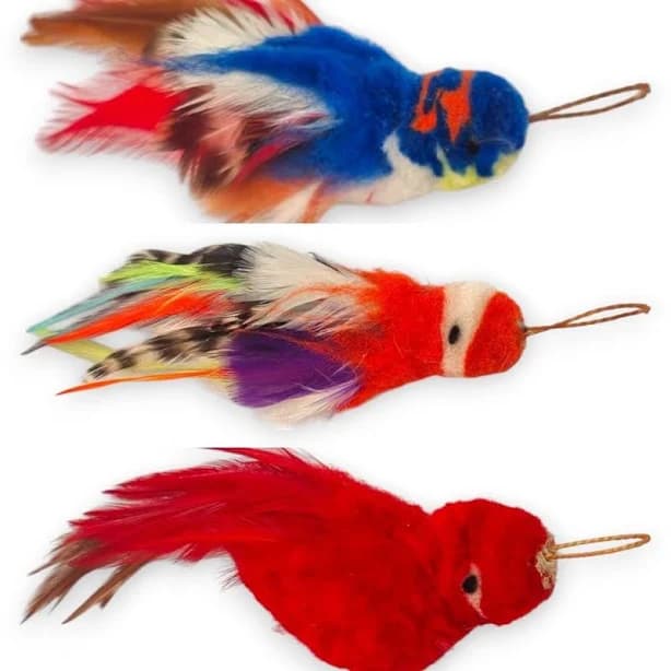 Mini Feather Bird Cat Wand Toy: Handmade Chase Toy by Tiga Toys