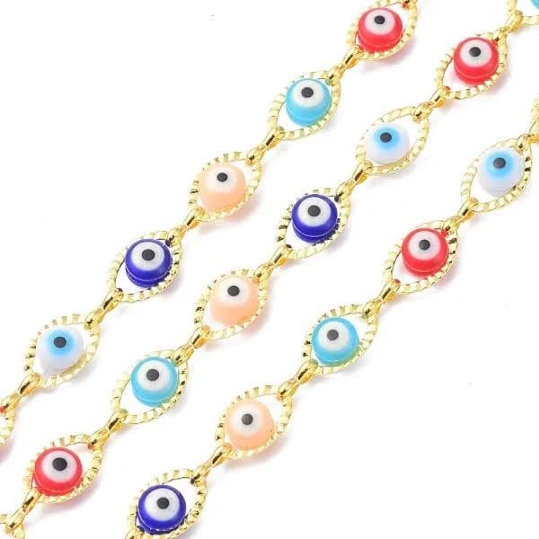 304 Stainless Steel Evil Eye Glass Beads Link Chain