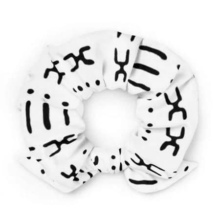 White Black Tribal Boho Pattern Fabric Hair Scrunchie African Pattern Hair Tie Reflektion Design, Size: One size
