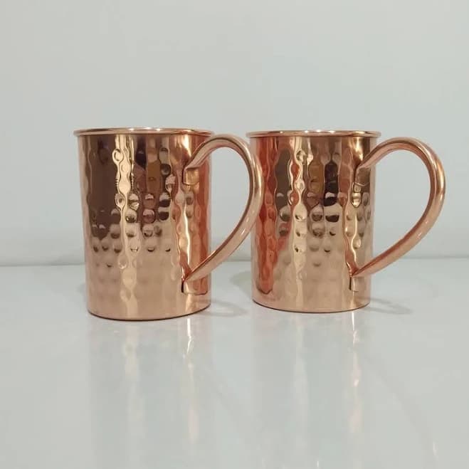 Cylindrical Copper Hammered Mugs (Set of Two)
