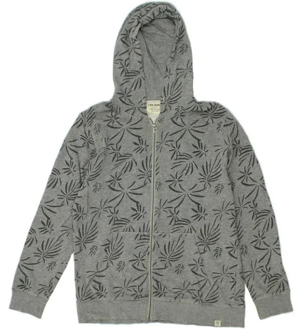 JACK & JONES Mens Abstract Pattern Zip Hoodie Sweater XL Grey Cotton