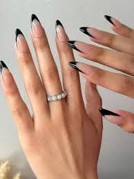 Change Your Nails - 24pcs Medium Long Almond Shape Black French & Glitter Cover Fake Nails Set, Suitable For Women's Daily Wear Press On Nails Nail Supplies | SHEIN