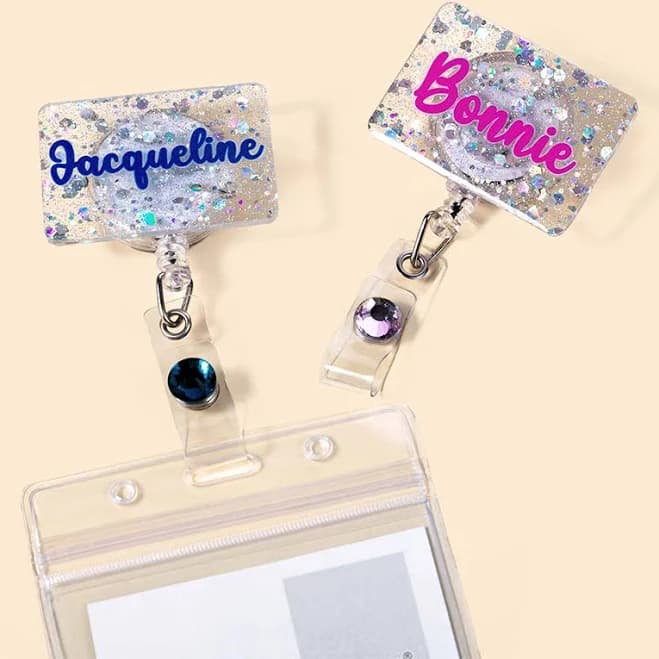 Personalized Glitter Gemstone Badge Reel
