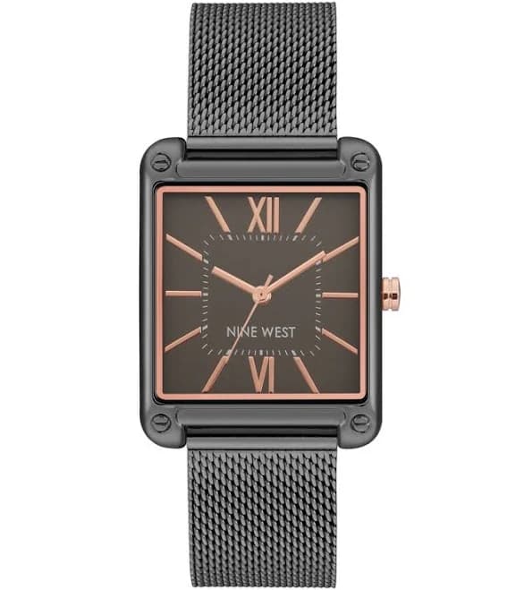 Nine West Women's Rectangular Stainless Steel Mesh Band Watch