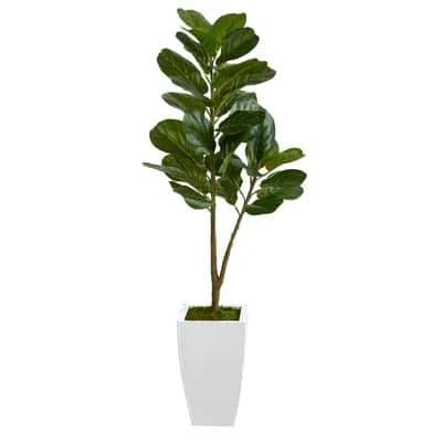 Nearly Natural Fiddle Leaf Fig Artificial Tree Metal Planter