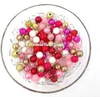 12mm Red, Pink, White, & Gold 12mm Acrylic Bulk Bead Mix