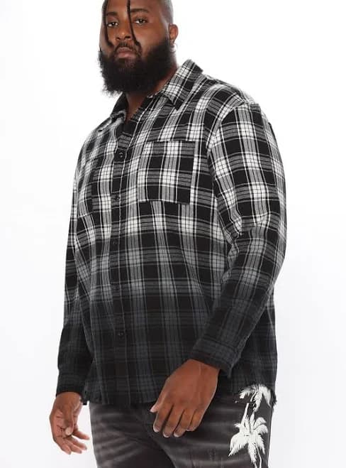 Fashion Nova Men's Sunset Dip Dye Flannel Shirt