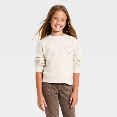 Cat & Jack Girls' French Terry Heart Pullover Sweatshirt