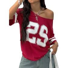 2026 Women's Number Graphic Jersey Shirt Loose Oversized Crewneck Tee Y2K Clothes Alt Emo Short Sleeve Tops (Black,Small) at Amazon Women's Clothing store
