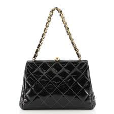 Chanel Vintage Chain Frame Bag Quilted Patent Small 103560