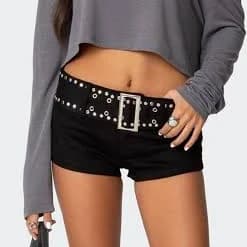 Edikted Women's Studded Belt Denim Micro Shorts