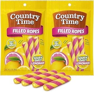 Country Time Candy Filled Ropes Sour N' Sweet Lemonade Gummy Candy Sticks, Soft & Chewy Twist Candy 3 oz. - 2 Pack by Macco