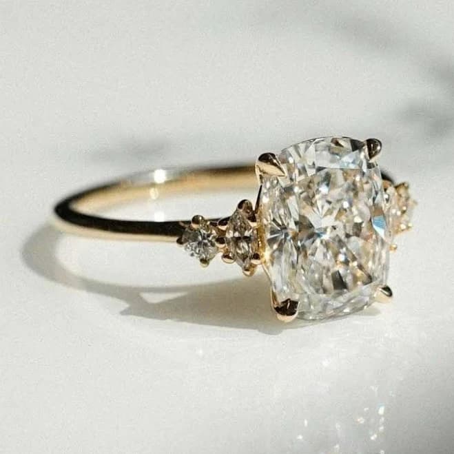 925 Silver Elongated Cushion Cut Moissanite Engagement Ring