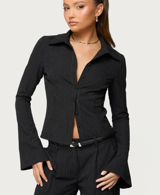 Edikted Women's Pinstripe Tailored Button-Up Shirt