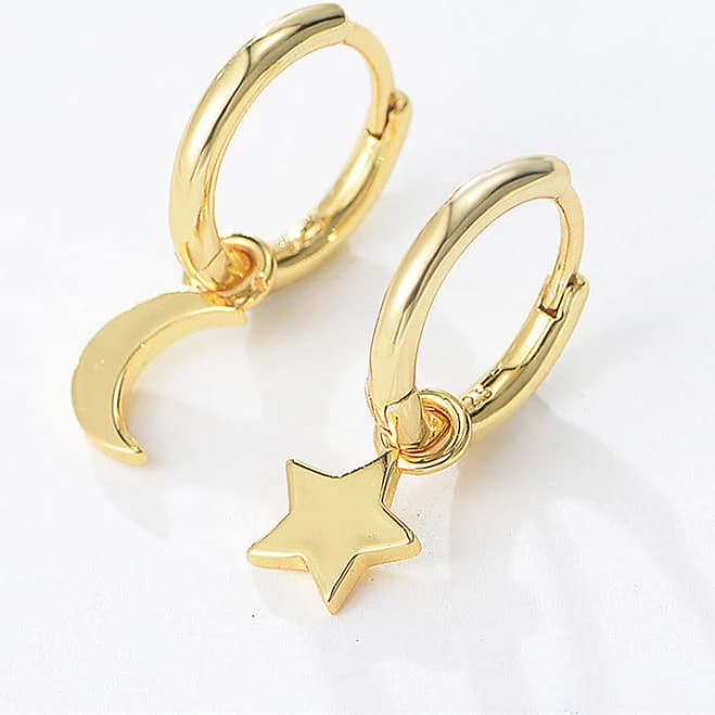 Mismatch Star Moon Drop Hoop Earrings