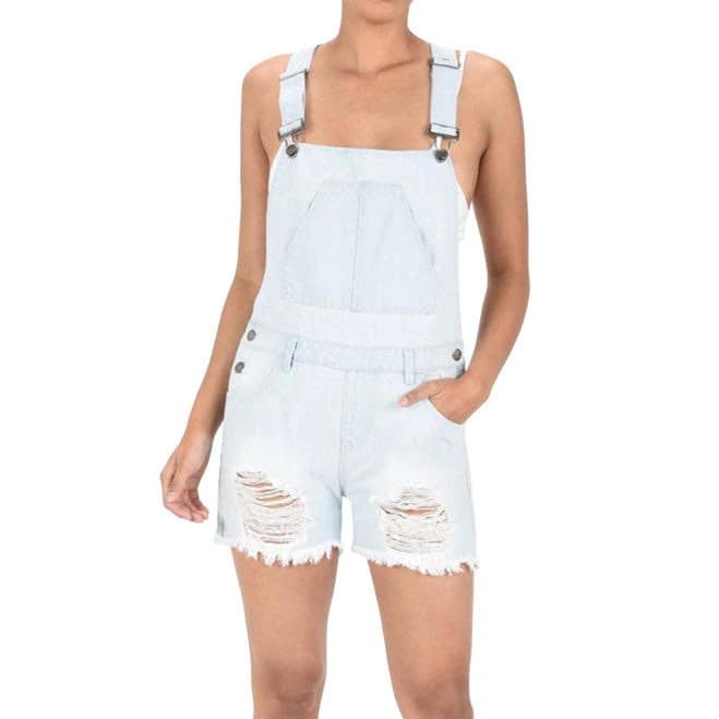 Destroyed Denim Overall Shorts