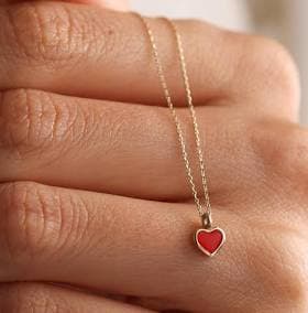 14K Solid Gold Minimalist Enamel Heart Necklace