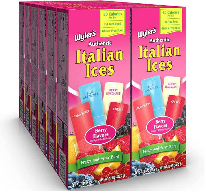 Wyler's Italian Ice Fat Free Freezer Bars Berry & Cherry Mix 12 Pack