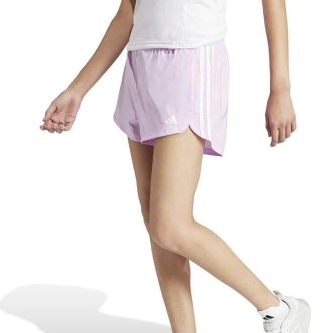 adidas Women's Pacer 3-Stripes Woven High Training Shorts 3 in Bliss Lilac/White - Women's Athletic Performance Bottoms at Academy Sports
