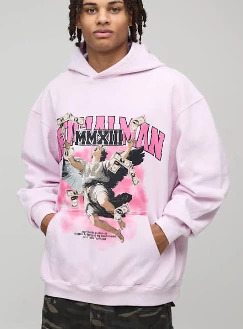 boohooMAN Men's Oversized Puff Print Hoodie