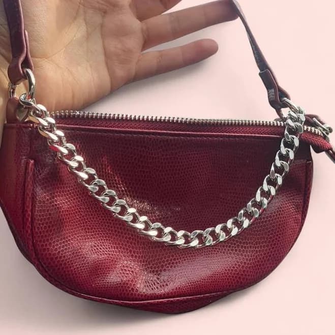 Urban Outfitters Bags | Urban Outfitters Burgundy/Red Faux Leather Shoulder Bag With Silver Chain Strap | Color: Red/Silver | Size: Os |