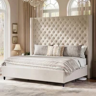 AMERLIFE Queen Upholstered Wingback Platform Bed