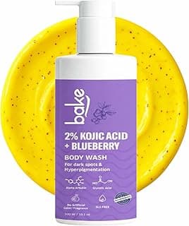 BAKE 2% Kojic Acid Body Wash for Pigmentation & Tan Removal with Glycolic Acid & Alpha Arbutin | For Dark Knees & Elbows | Dark Spots & Sun Damage | 250ml