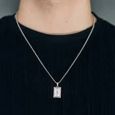 Silver Rectangle Pendant Necklace - 24 / 2mm Box Chain