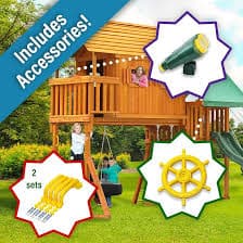 Amazon.com: Fantasy Tree House Solid Cedar Wood Swing Set | Jungle Gym with Built-in Tree House, Covered Porch, Chimney, Monkey Bars and Slide | Easy Assembly, Pre-Assembled Components | Kids Playhouse :