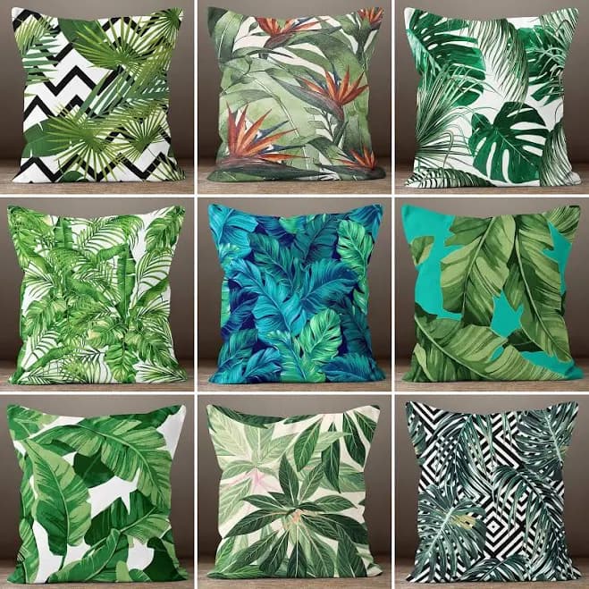 Tropical Leaf Design Pillow Cover, Green Leaves Cushion Case, Striped Leaves Decor, Decorative Pillow Case,Bedding Decor,Housewarming Pillow
